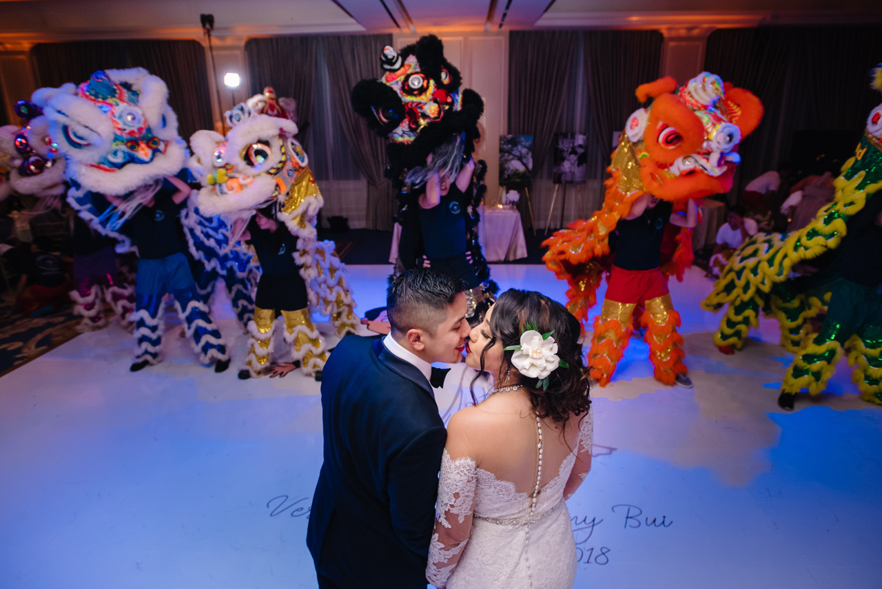 Houstonian hotel wedding reception with lion dance