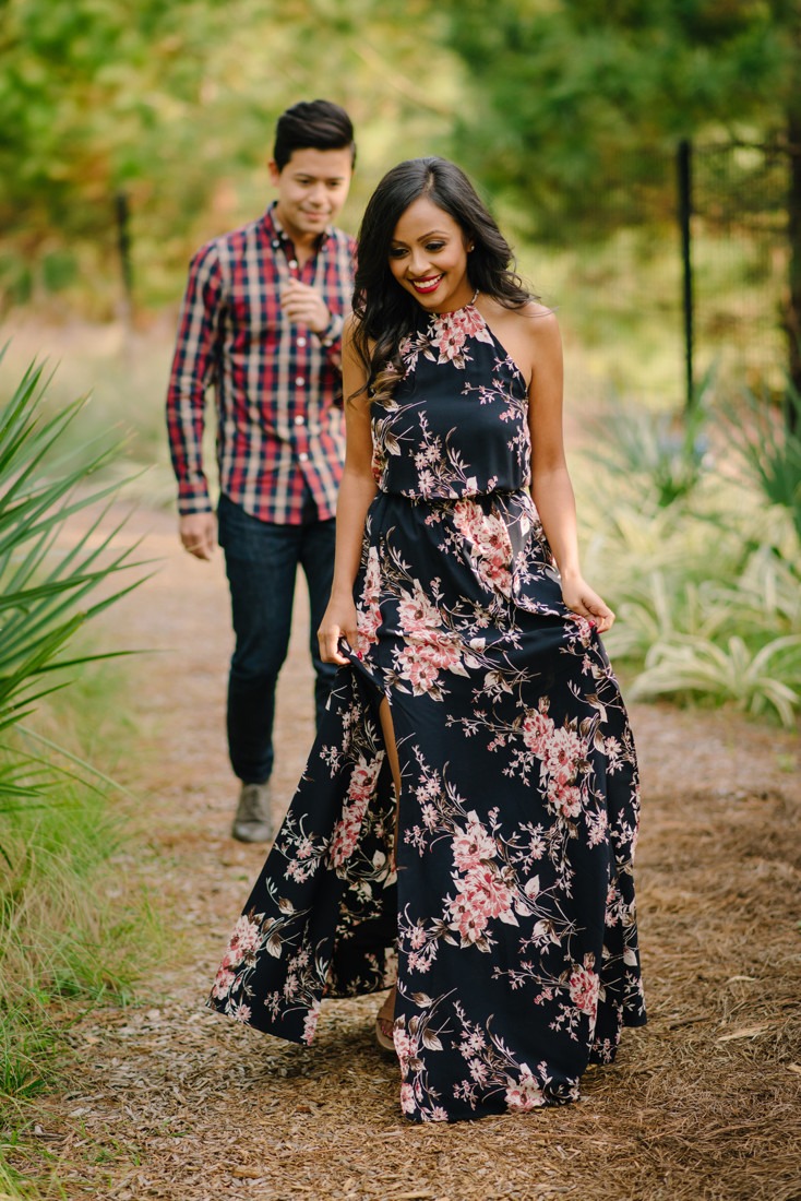 Engagement session at Hermann Park Centennial Gardens Houston Skyline Bayou Park