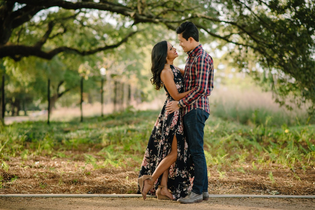 Engagement session at Hermann Park Centennial Gardens Houston Skyline Bayou Park