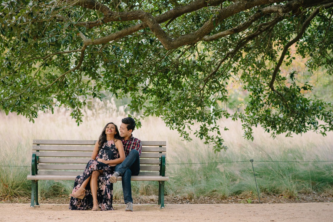 Engagement session at Hermann Park Centennial Gardens Houston Skyline Bayou Park