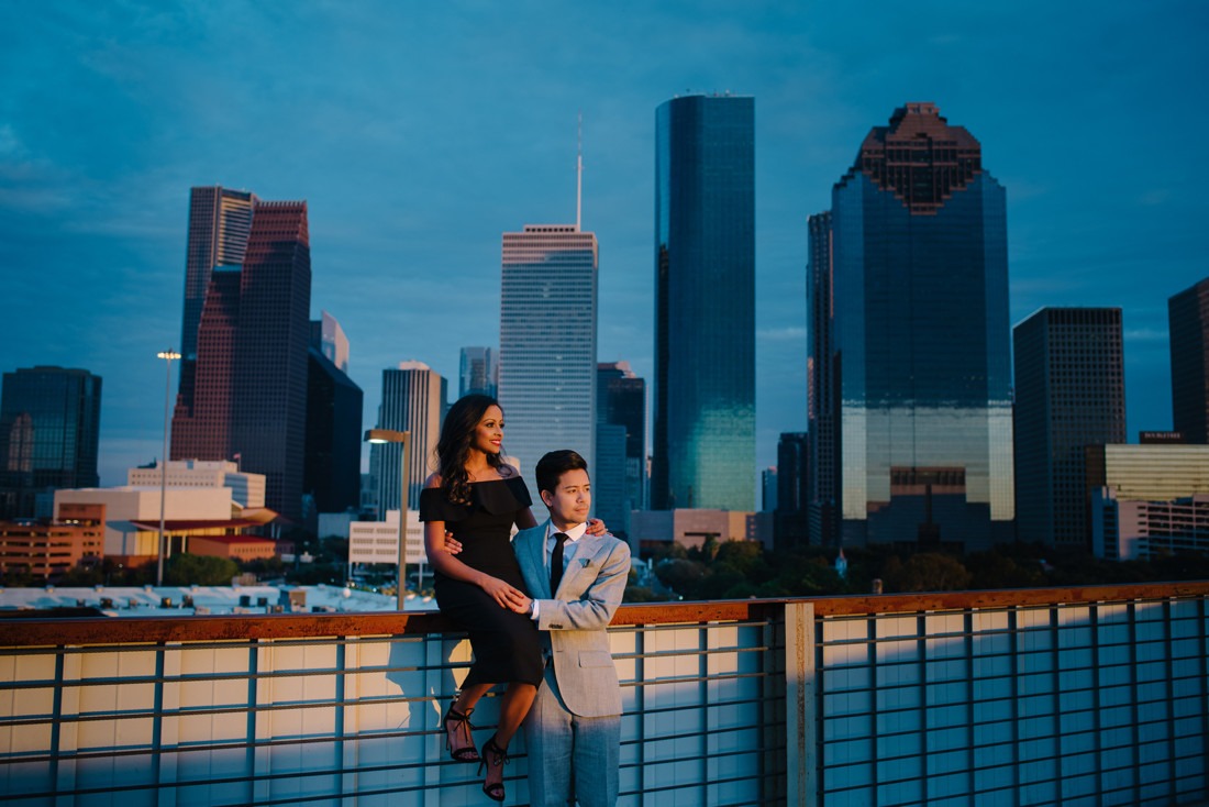 Engagement session at Hermann Park Centennial Gardens Houston Skyline Bayou Park