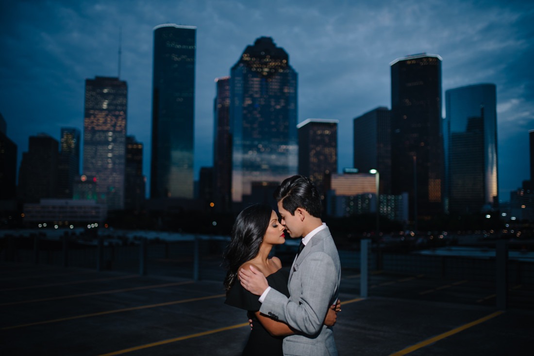 Engagement session at Hermann Park Centennial Gardens Houston Skyline Bayou Park