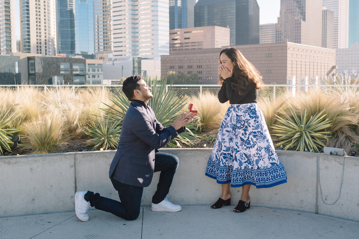 Post Houston HTX building sky garden rooftop garden engagement proposal location best houston photographer