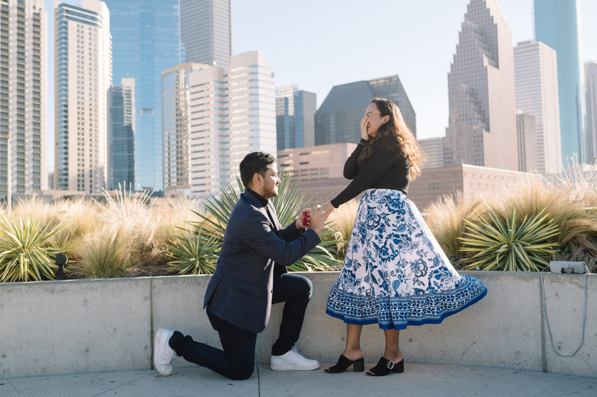 Post Houston HTX building sky garden rooftop garden engagement proposal location best houston photographer